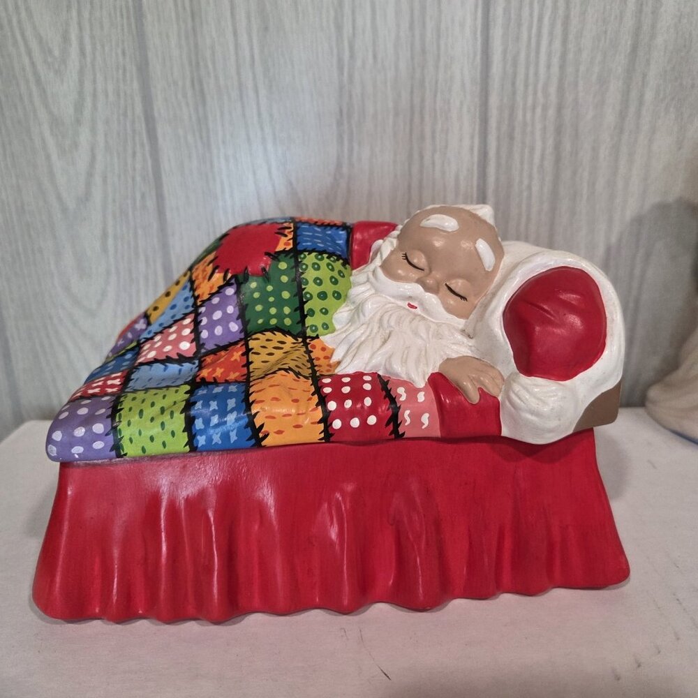 Vintage Christmas Cookie Jar 1970’s Alberta Molds Santa Sleeping Candy Dish Box